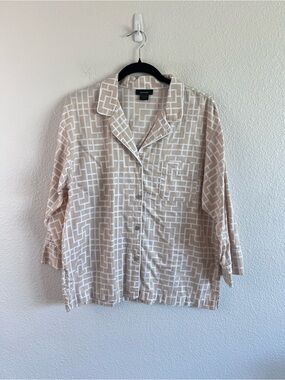 Natori Women’s Geometric Print Notch Collar Pajama Top‎ Cotton Sleep Shirt
